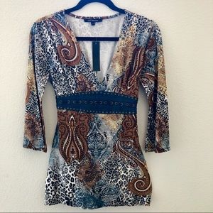 Hope Emma Printed Knit Tunic Top Leather Band NWT